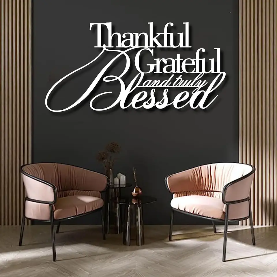 lunwall Metal Wall Art, Thankful Grateful Blessed Wall Decor, Blessed Home Wall Decor, Give Thanks Metal Wall Art for Living Room, Bedroom, Kitchen, Bathroom (79