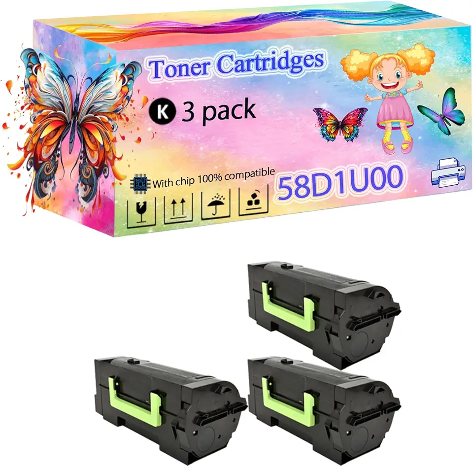 58D1U00 Toner Cartridges High Yield, Compatible with Lexmark MS725dvn MS823dn MS823n MS825dn Printers, Crisp Text, Smooth Printing (with Chip) (3 Pack Black)