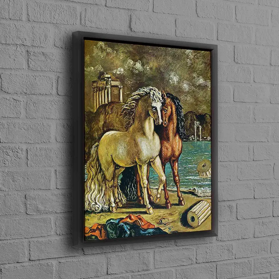 Giorgio De Chirico Inspired Horse Lover Artistic Oil Painting Print on Canvas Featuring The Horses Of Apollo Perfect as a Gift for Art Enthusiasts and Equestrians Alike - 1PC - 100x235