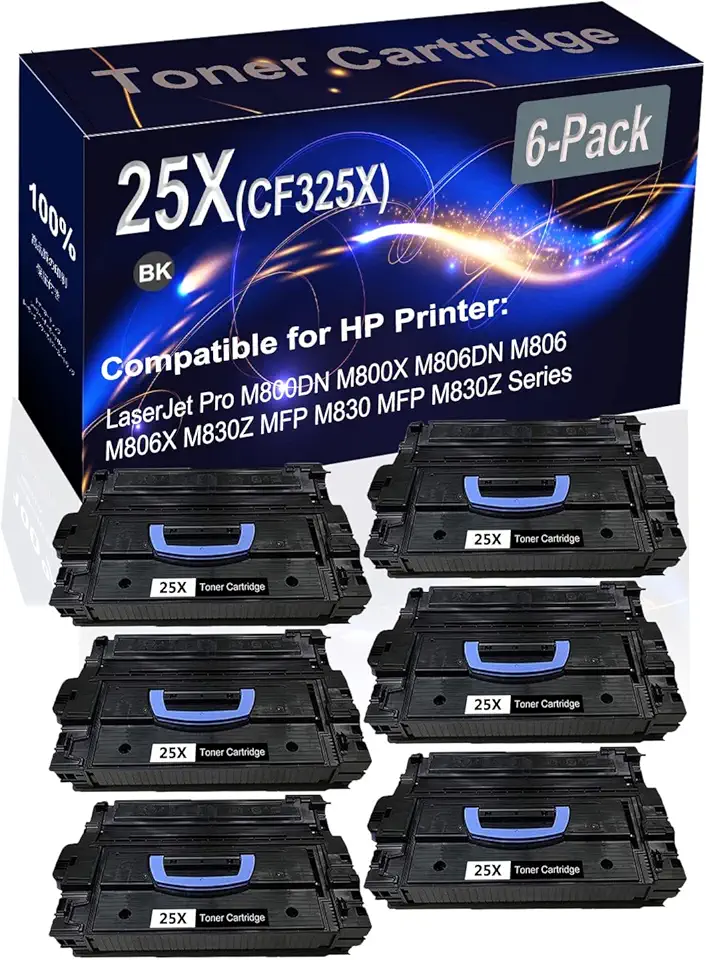 6-Pack (Black) Compatible M806 M806dn M806x+ M830 M830 MFP M830z M830z+NFC Laser Printer Cartridge (High Capacity) Replacement for HP 25X CF325X Printer Cartridge