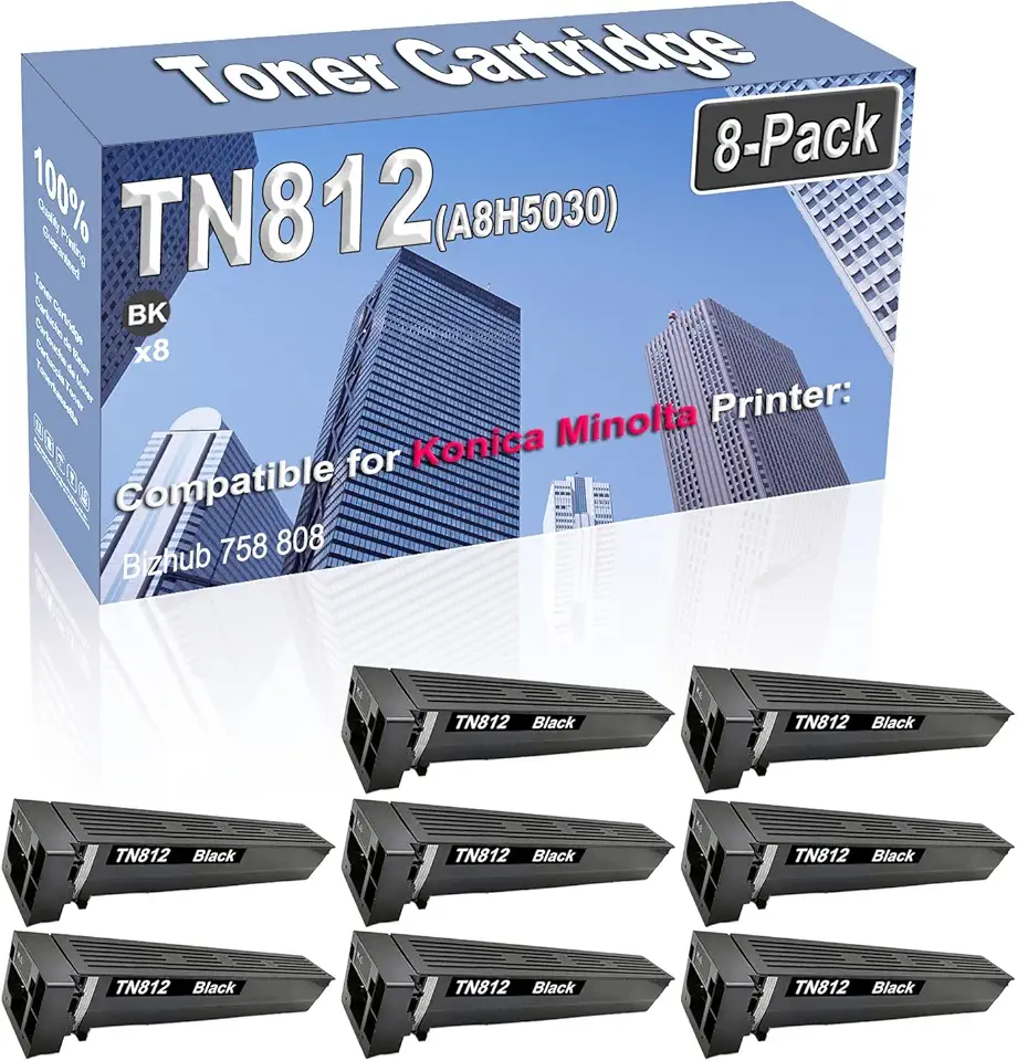 8-Pack Compatible High Capacity TN812 TN-812 (A8H5030) Printer Cartridge use for Konica Minolta Bizhub 758 808 Toner Cartridge (Black)