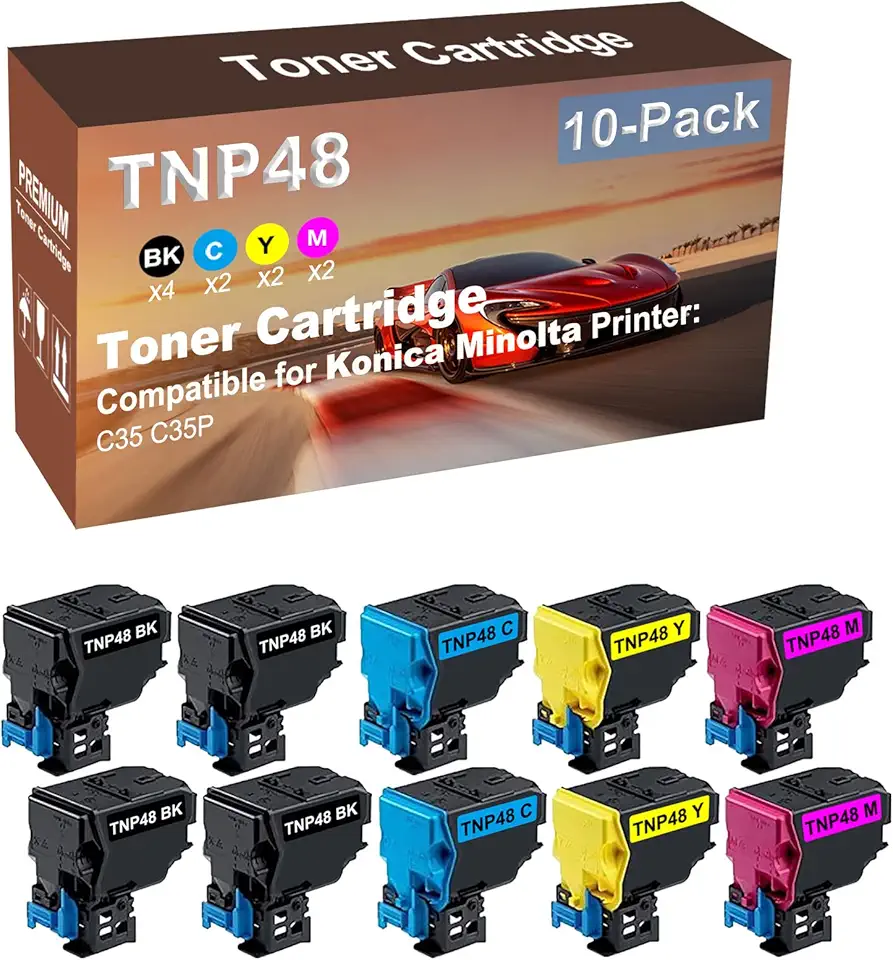 10-Pack (4BK+2C+2Y+2M) Compatible High Capacity TNP48 (TNP48K+ TNP48C+ TNP48Y+ TNP48M) Toner Cartridge Used for Konica Minolta BizHub C3350 C3850 Printer