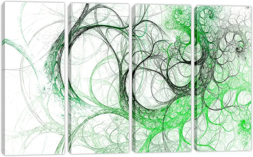 80 x 50 TOTAL - Abstract Wall Art Fractal Lime Tissue Canvas Print 4 Panel Split Abstract Spiral Fractal Art