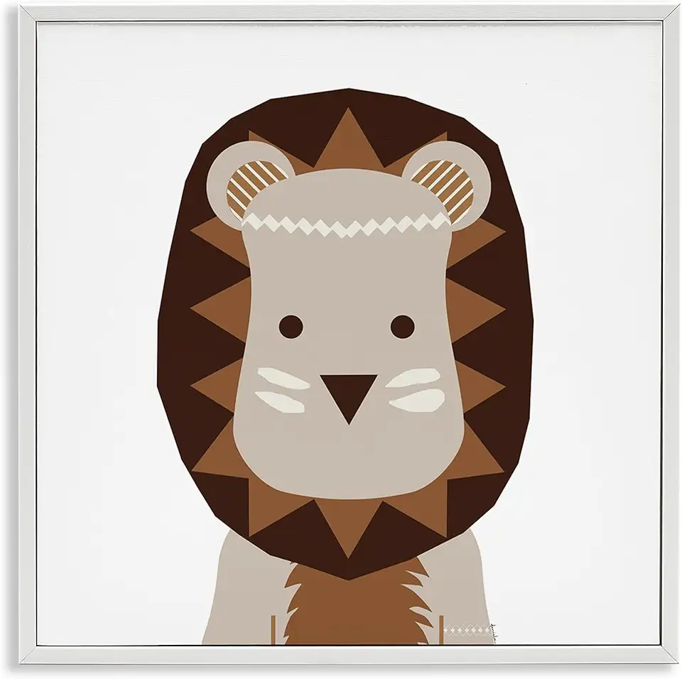 Stupell Industries Neutral Tone Lion White Framed Giclee Wall Art Design by Daniela Santiago, 24 x 24
