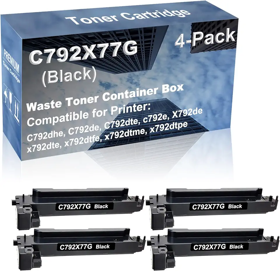 4-Pack Compatible High Capacity c792e, X792de, x792dte Printer Waste Toner Container Box Replacement for Lexmark C792X77G Toner Cartridge (Black)