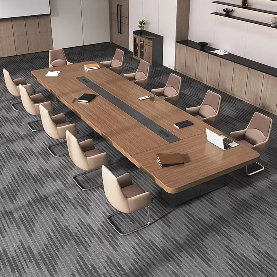 26ft Modern Conference Training Table, 26ft Long Multifunctional Meeting Room Table, Simple Design Office Furniture (Walnut with Luxury Grey, 26.2ft)