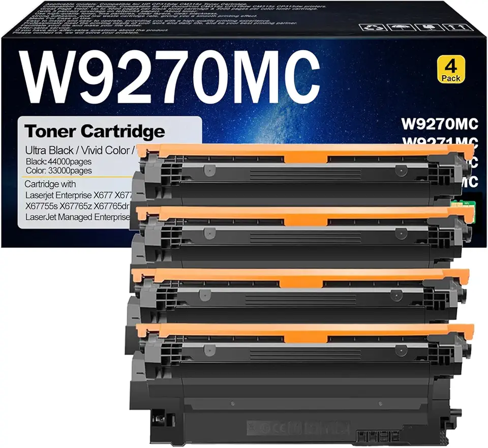 W9270MC Toner Cartridge Compatible for HP W9270MC W9271MC W9273MC W9272MC Toner Cartridges for HP LaserJet Enterprise X677 X67755dn X67755z X67755s X67765z Printers Combo Pack