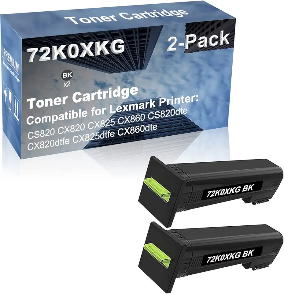 2-Pack (Black) Compatible High Capacity 72K0XKG Toner Cartridge Used for CS820 CX820 CX825 Printer