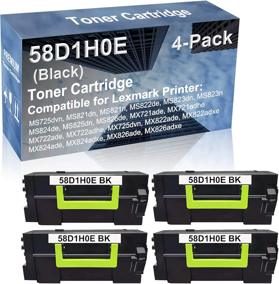 4-Pack Compatible High Capacity MS825dn MS826de MX721ade MX721adhe MX722ade MX722adhe MX725dvn Printer Toner Cartridge Replacement for 58D1H0E Toner Cartridge (Black)