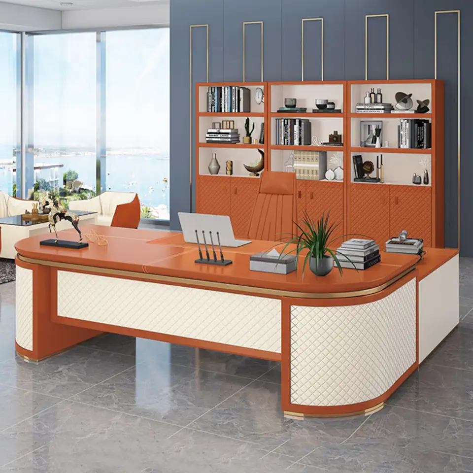 Modern Wood Executive Office Desk, Computer Desk with Lateral Cabinet, Gaming Study Table Large Business Furniture for Study, Work, Gaming