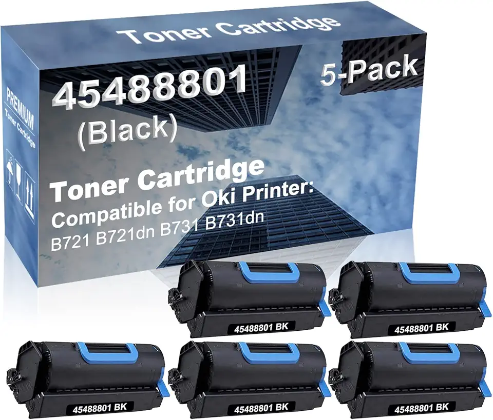 5-Pack Compatible High Capacity B721 B721dn B731 B731dn Printer Toner Cartridge Replacement for 45488801 Printer Cartridge (Black)