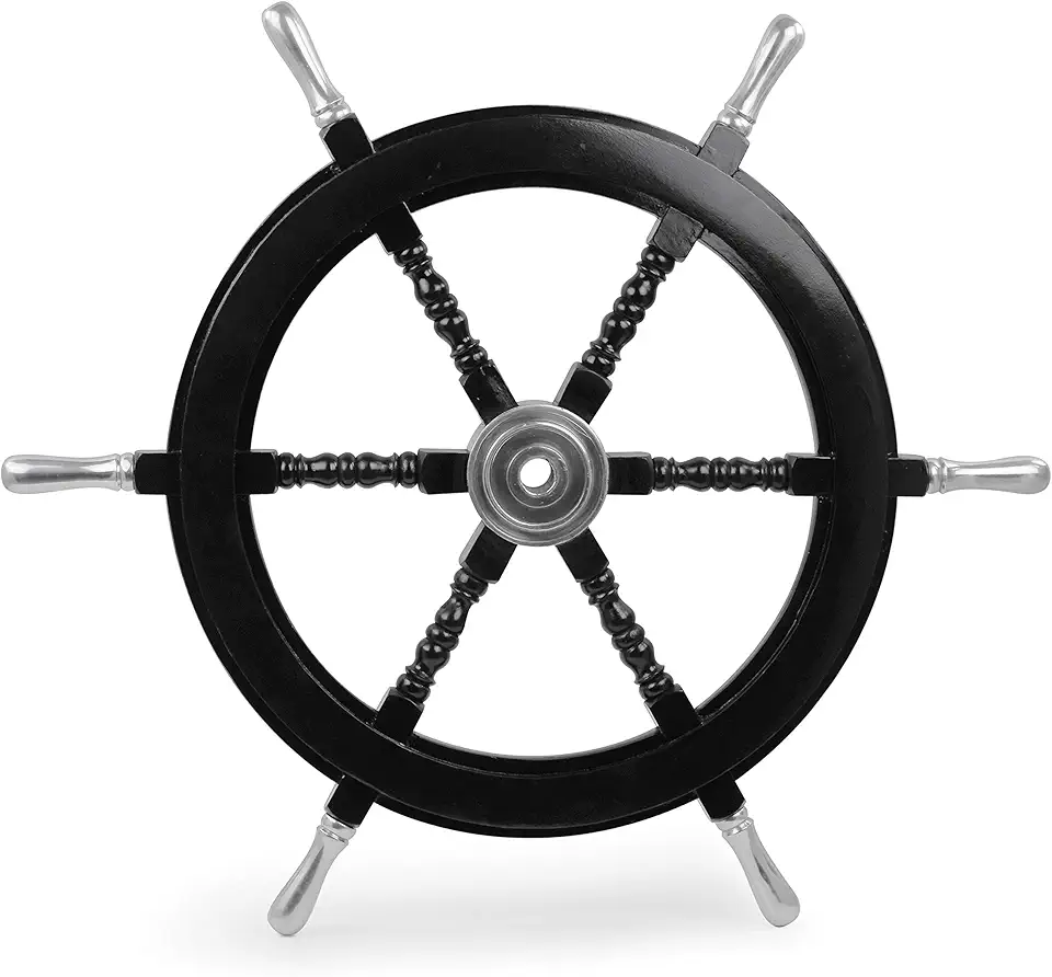 Nagina International Premium Nautical Handcrafted Wooden Ship Wheel | Pirate's Wall Home Decor & Gifts 72 Inches, Black (Aluminium Hub & Handle)