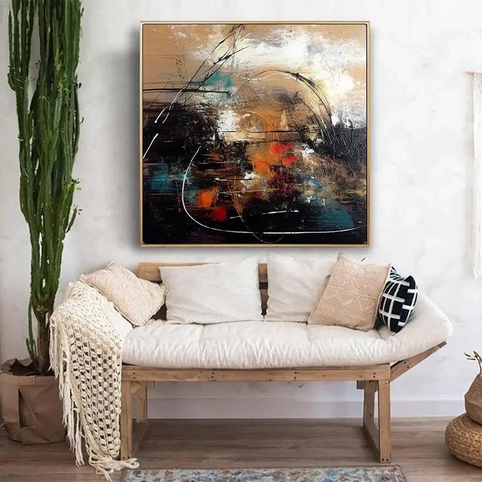 Brown Black Textured Oil Painting On Canvas,Abstract Art,Modern Wall Art,Minimalist Wall Painting,Wall Decor For Living Room Office,Unstretched,Frameless,(183X183cm) 72X72Inches