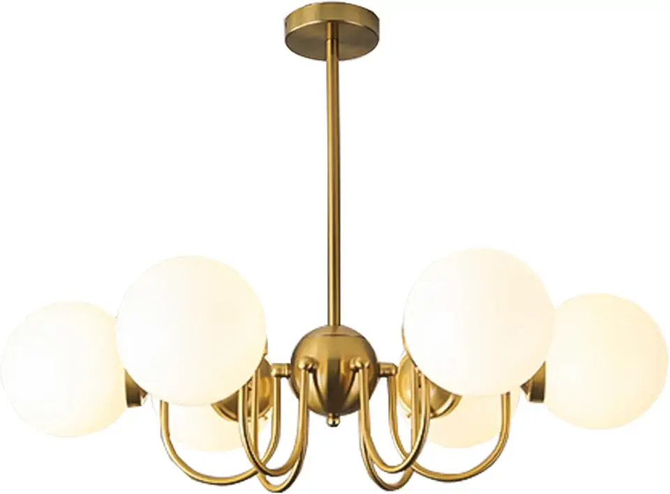 Gold Vintage Sputnik Chandelier Modern 6-Light Globe Glass Farmhouse Ceiling Light Fixture Mid Century Over Table Lighting for Dining Room Living Room Bedroom