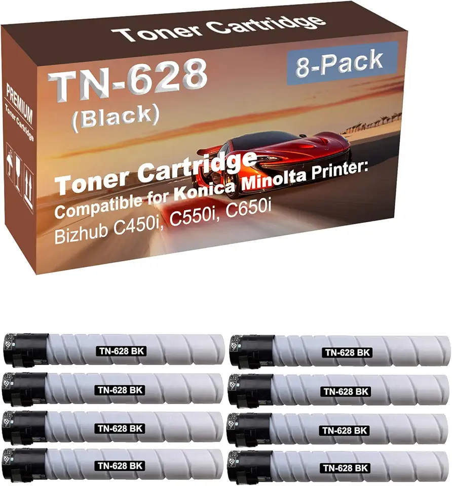 8-Pack Compatible High Capacity TN628 TN-628 (AC79030) Imaging Toner Cartridge use for Konica Minolta Bizhub C450i, C550i, C650i Printer (Black)
