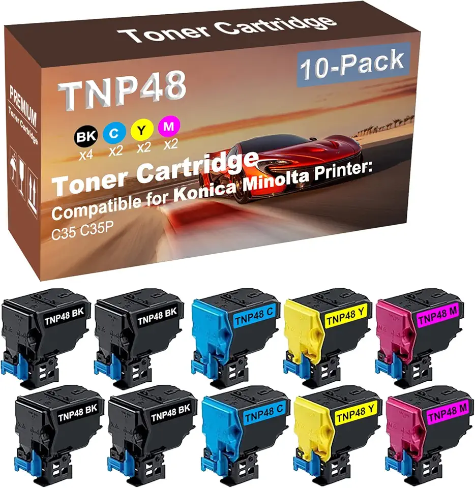 10-Pack (4BK+2C+2Y+2M) Compatible C3350 C3850 Printer Toner Cartridge High Capacity Replacement for Konica Minolta (TNP48K+ TNP48C+ TNP48Y+ TNP48M) TNP48 Toner Cartridge