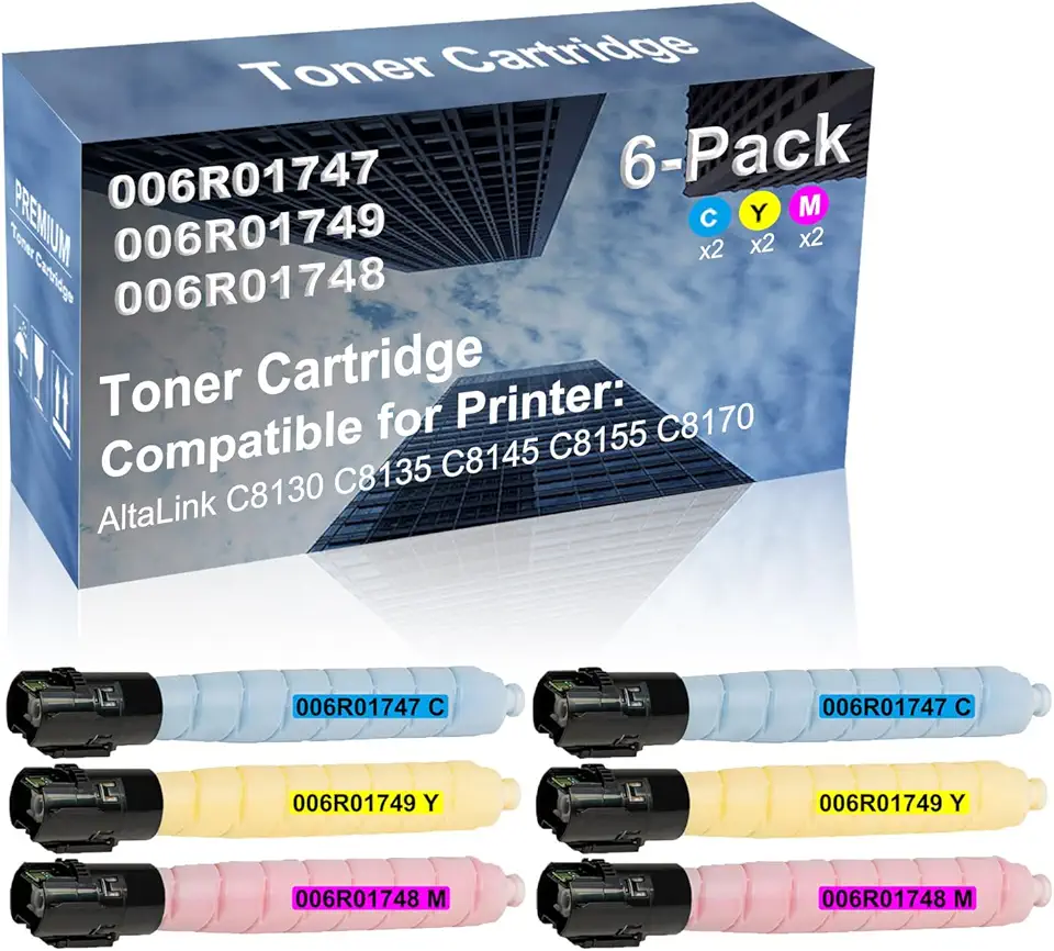 6-Pack (2C+2Y+2M) Compatible AltaLink C8130 C8135 C8145 C8155 C8170 Printer Toner Cartridge High Capacity Replacement for 006R01747+ 006R01749+ 006R01748 Toner Cartridge