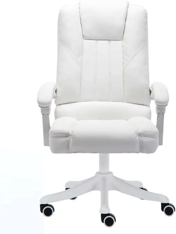 Executive Leather Office Chair for Boss High Back Ergonomic Computer Desk Chair with Flip Up Armrest Adjustable Height Swivel Office Chair,White-One Size