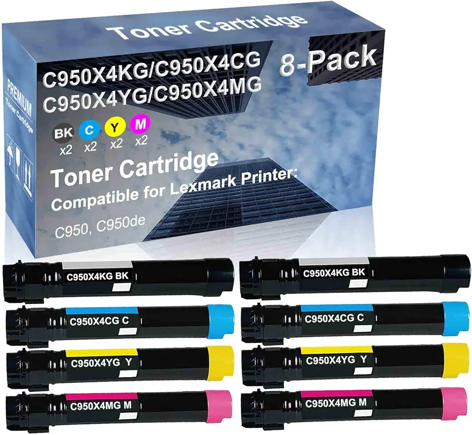 8-Pack (2BK+2C+2Y+2M) Compatible High Yield C950X4KG+ C950X4CG+ C950X4YG+ C950X4MG Laser Printer Toner Cartridge Used for Lexmark C950, C950de Printer