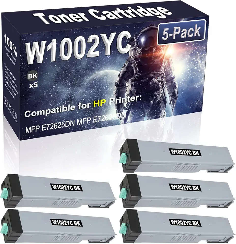 5-Pack Compatible High Capacity MFP E72625DN MFP E72630DN Printer Toner Container Replacement for HP W1002YC Printer Cartridge (Black)