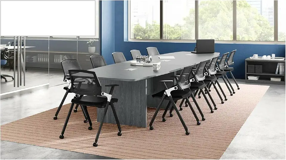 New Grey 14 FT Executive Boat Shaped Conference Table Racetrack Meeting Boardroom Room Office Desk Modern Furniture Wood 165