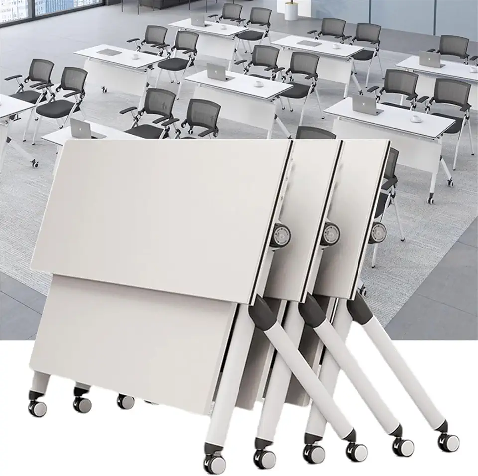 3PCS Folding Conference Table with Lockable Wheels for Conference and Training Rooms 71in Flip Top Mobile Training Table