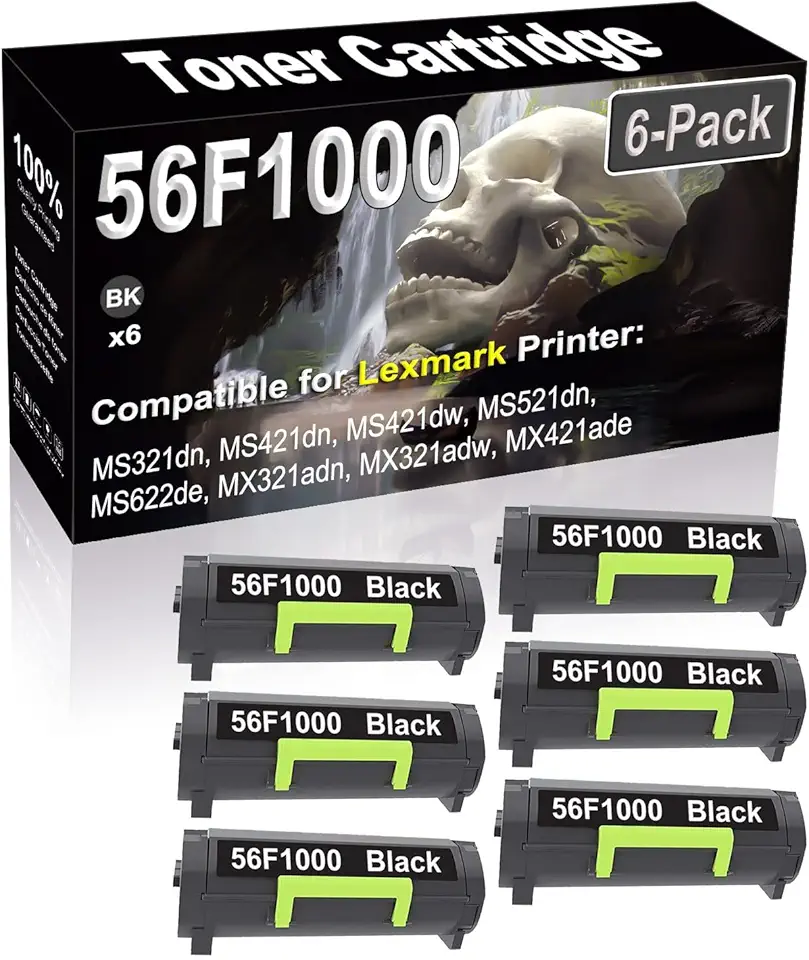 6-Pack (Black) Compatible High Yield 56F1000 Laser Printer Toner Cartridge use for MS321dn MS421dn MS421dw MS521dn MS621dn MS622de Printer