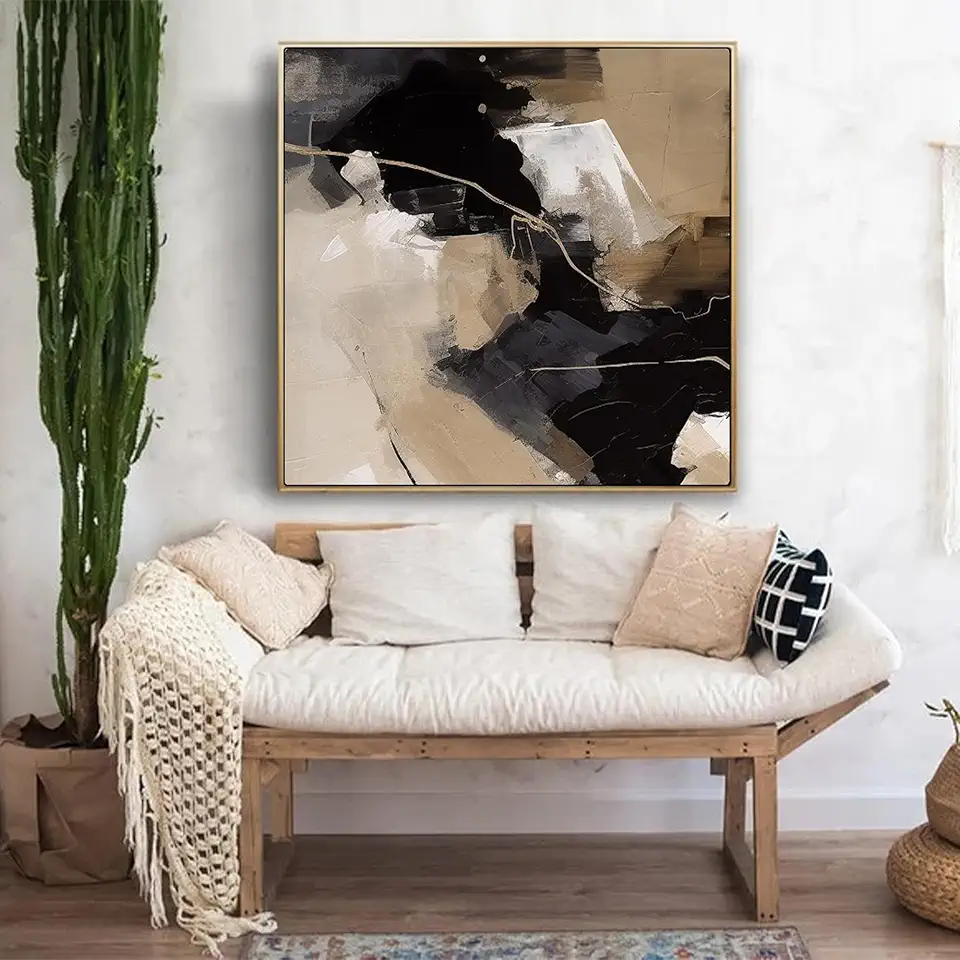 Black Brown Abstract Wall Art,Modern Wall Art,Minimalist Wall Art,Sofa Wall Art,Room Wall Decor,House Decor,Unstretched,Frameless,(183X183cm) 72X72Inches