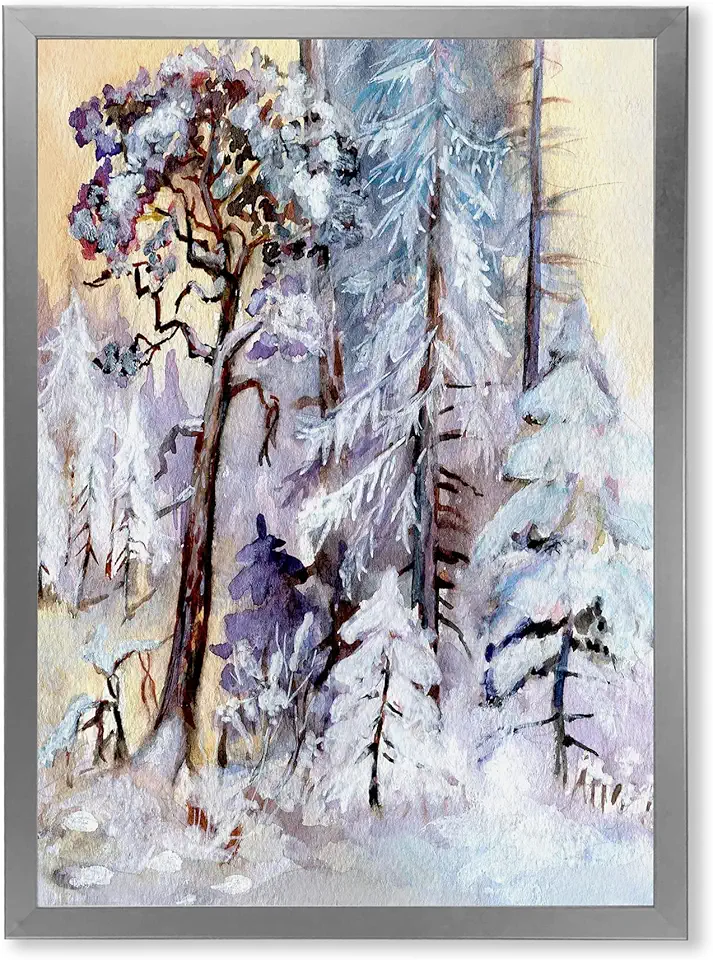 Winter Snowy Forest By The Lake Lake House Framed Wall Art