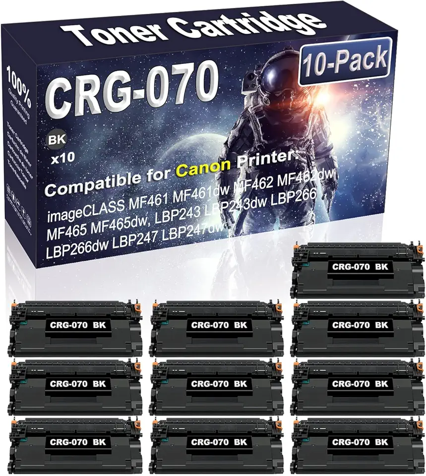 10-Pack (Black) Compatible High Yield 070 CRG070 CRG-070 Imaging Toner Cartridge Use for Canon imageCLASS MF461 MF461dw MF462 MF462dw MF465 MF465dw LBP243 Printer (3,000 Pages)
