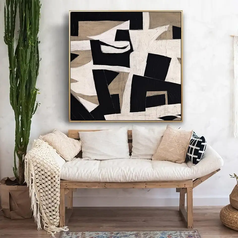 Brown Black Geometric Wall Painting,Texture Wall Art,Neutral Wall Art, Minimalist Wall Decor,Sofa Wall Art,Room Decor,Unstretched,Frameless,(183X183cm)72X72Inches