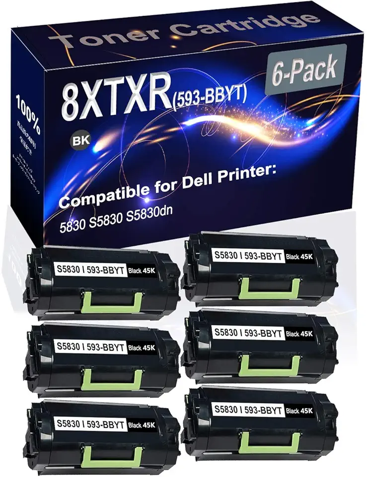 6-Pack (Black) Compatible High Yield 8XTXR (593-BBYT) Printer Cartridge use for Dell 5830 S5830 S5830dn Printer