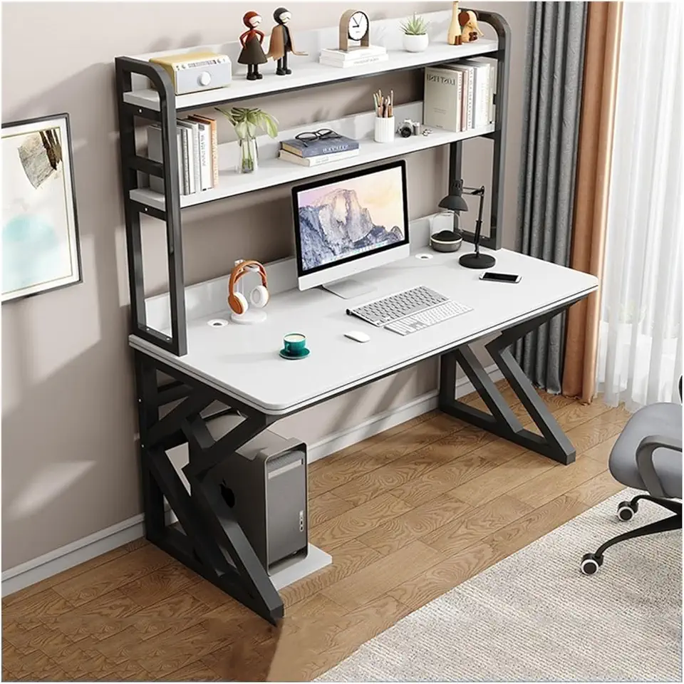 PC Desk Computer Desk, Desktop, Home Office, Cabinet Combination, Learning and Gaming(White,140x60x170cm)