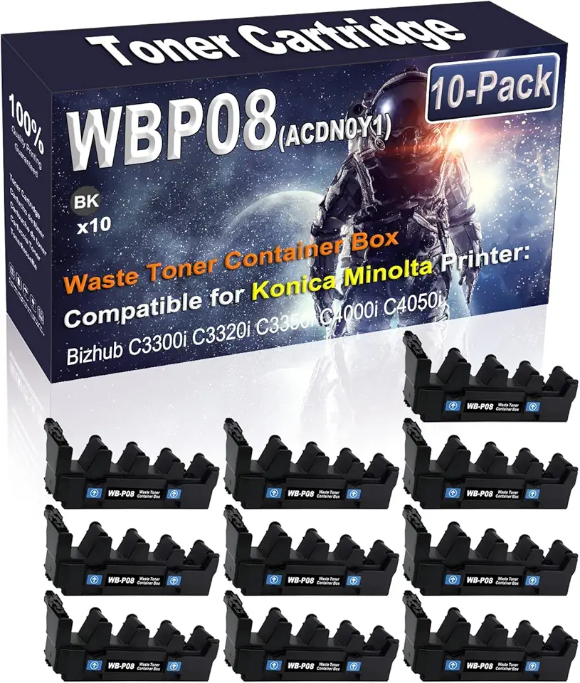 10-Pack Compatible High Capacity Bizhub C3300i C3320i C3350i C4000i C4050i Waste Toner Container Box Replacement for Konica Minolta WB-P08 WBP08 (ACDN0Y1) Printer Cartridge (Black)