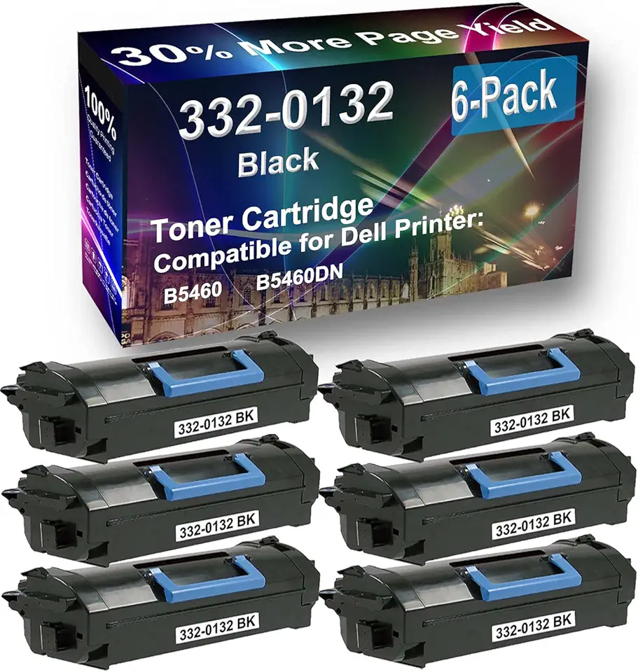 6-Pack Compatible High Yield B5460, B5460DN Printer Cartridge Replacement for Dell 332-0132 Toner Cartridge (Black)
