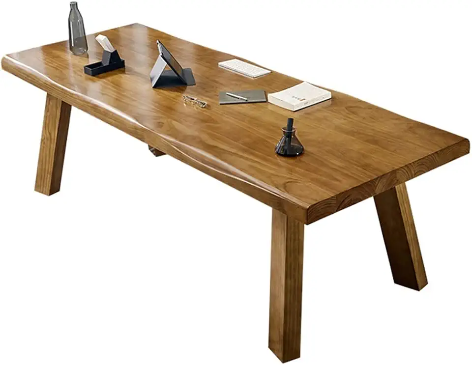 Office Desk Solid Wood Office Computer Desk, 5cm Thick Pine Tabletop, Laptop Desk with Keyboard Rest