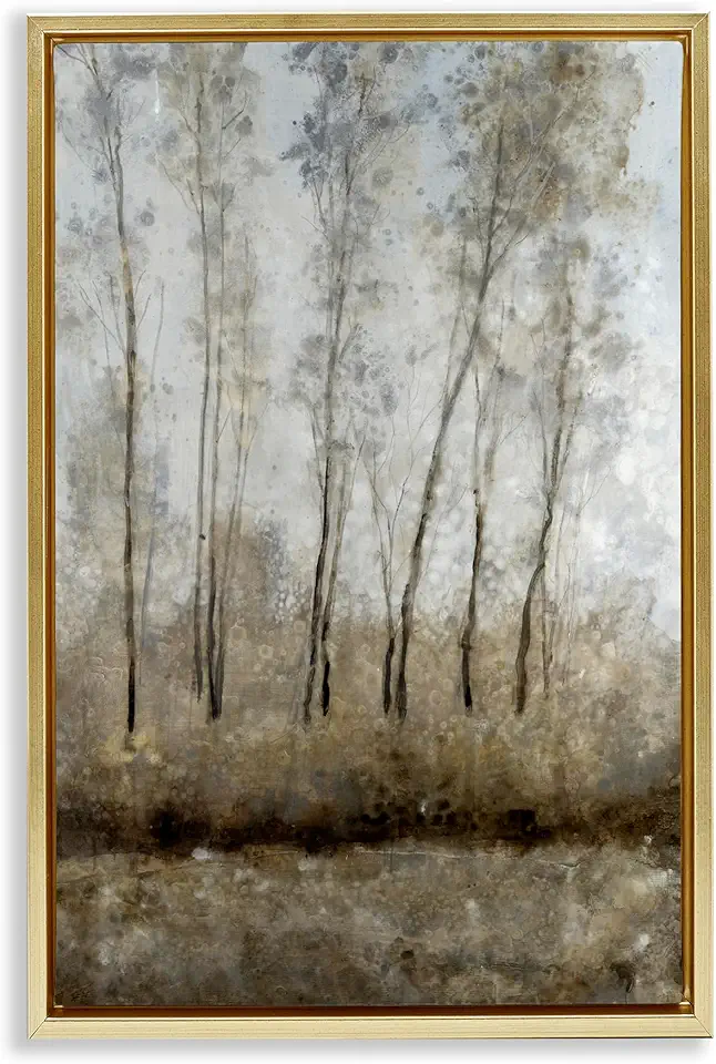 Stupell Industries Woodland Shimmering Light Gold Framed Floater Canvas Wall Art Design by Tim OToole, 17 x 25