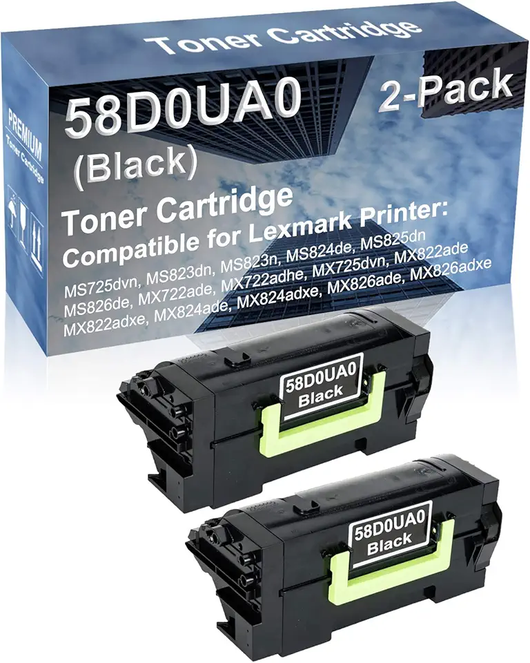 2-Pack Compatible High Capacity MX822adxe MX824ade MX824adxe MX826ade MX826adxe Printer Toner Cartridge Replacement for 58D0UA0 Printer Cartridge (Black)