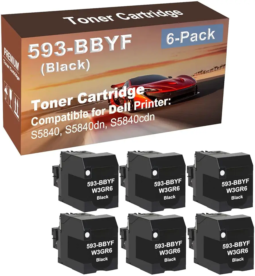 6-Pack Compatible High Capacity 593-BBYF (W3GR6) Toner Cartridge use for S5840, S5840dn, S5840cdn Printer (Black)