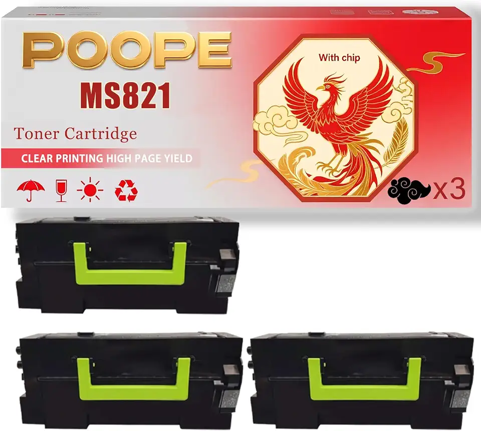 MS821 Toner Cartridge Compatible for Lexmark MS725 MS821 MS822 MS823 MS824 MS825 MS826 MX721 MX722 MX725 MX822 MX824 MX826 Printers, High Yield 55000 Pages, Print More Pages (3 Pack Black)
