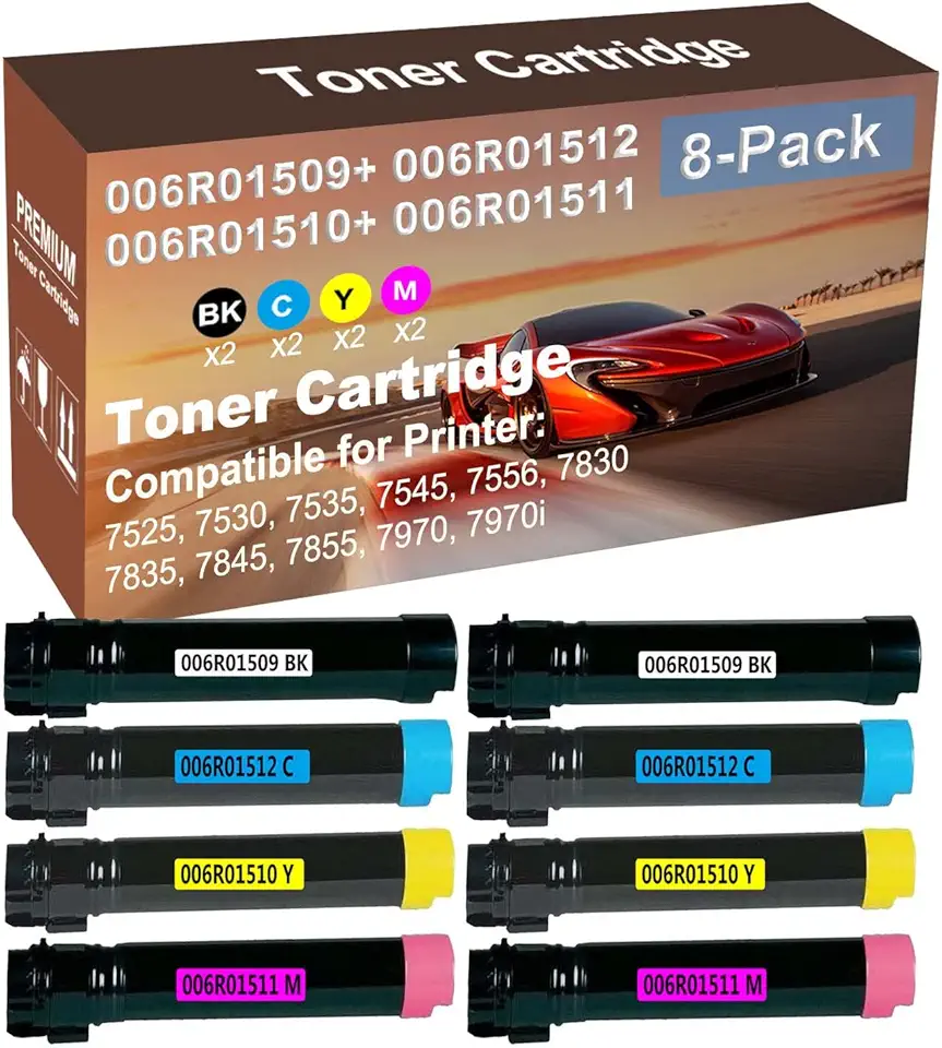 8-Pack (2BK+2C+2Y+2M) Compatible High Yield 006R01509+ 006R01512+ 006R01510+ 006R01511 Laser Printer Toner Cartridge Used for WorkCentre 7845, 7855, 7970, 7970i Printer