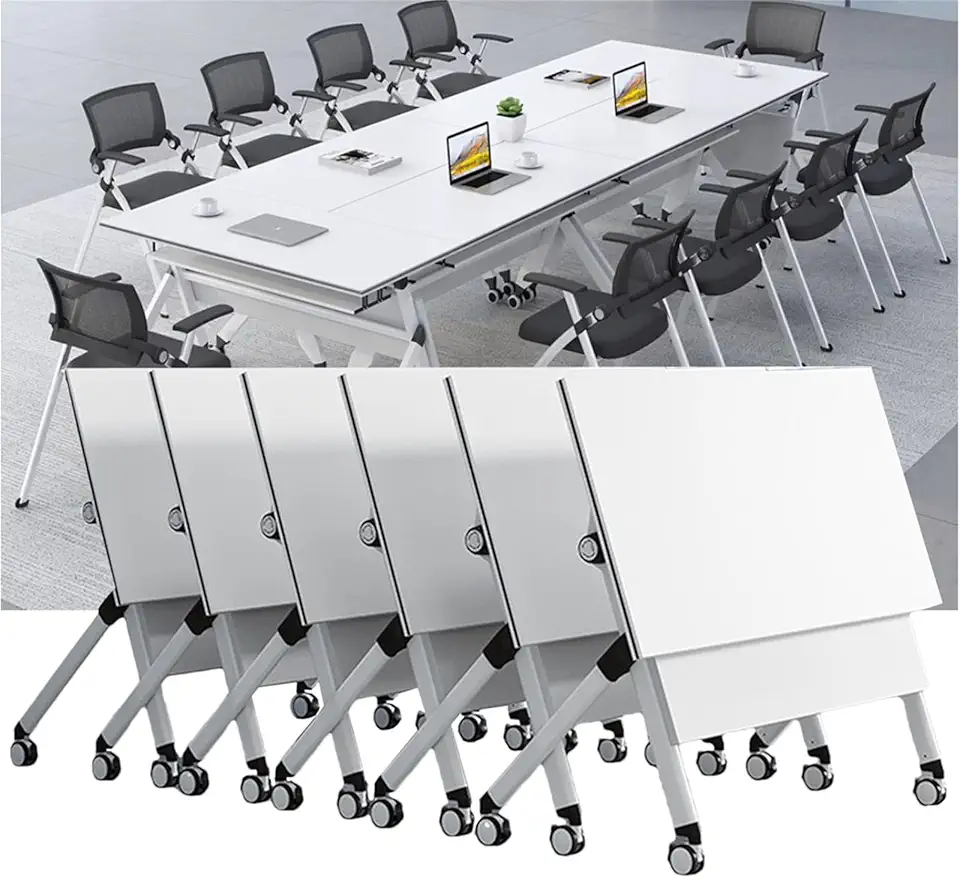 6Pcs Modern Office Meeting Room Conference Tables Folding Desk on Wheels Flip Top Training Table for Office Classroom 55in