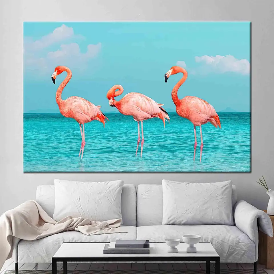 Stylishly Crafted Pink Flamingo and Tropical Seascape Poster Adds Aesthetic Appeal to Your Fashion Wall Decor With a Summer Printed Canvas - 1PC - 100x235
