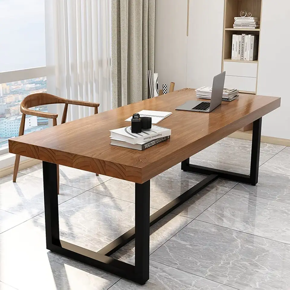 Metal Solid Wood Dining Desk, Home Residential Hamburger Shop Large Long Desk, Solid Metal Support and 5cm Pine Table top (Size : 240x100x75cm)