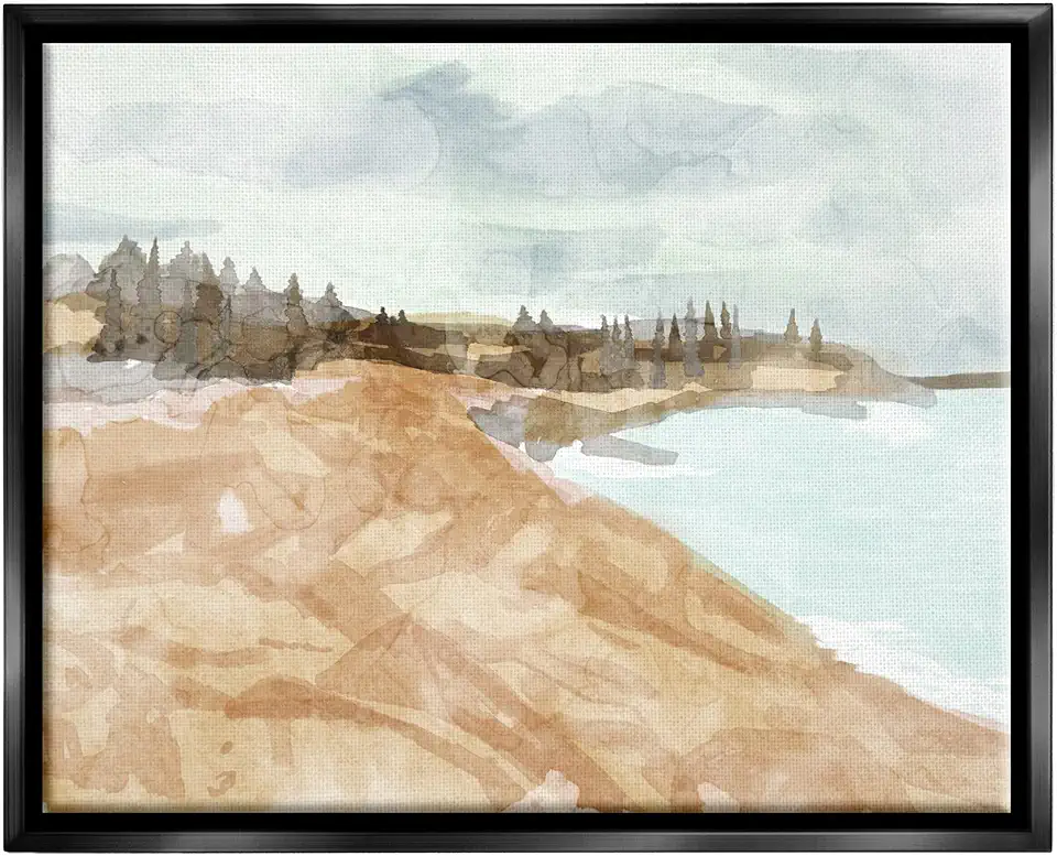 Stupell Industries Abstract Sandy Beach Coastal Landscape Framed Floater Canvas Wall Art, Design by Lil' Rue