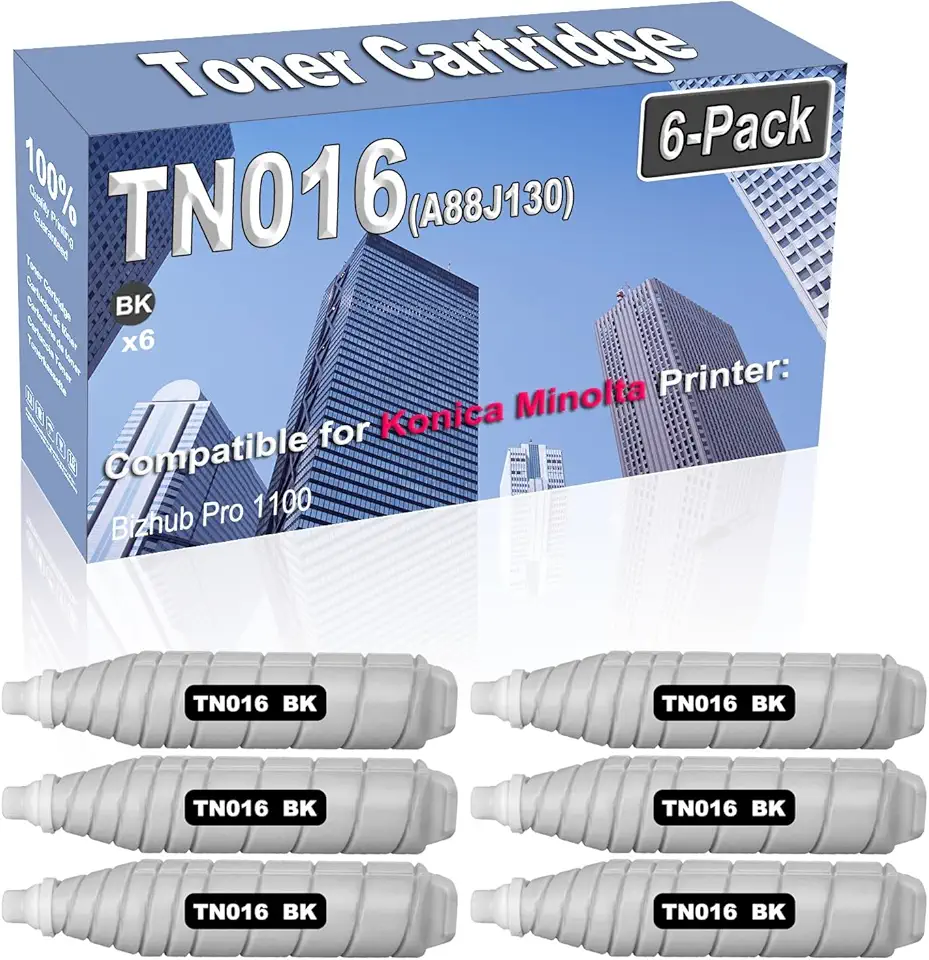 6-Pack (Black) Compatible High Capacity TN016 TN-016 A88J130 Toner Cartridge Used for Konica Minolta Bizhub Pro 1100 Printer