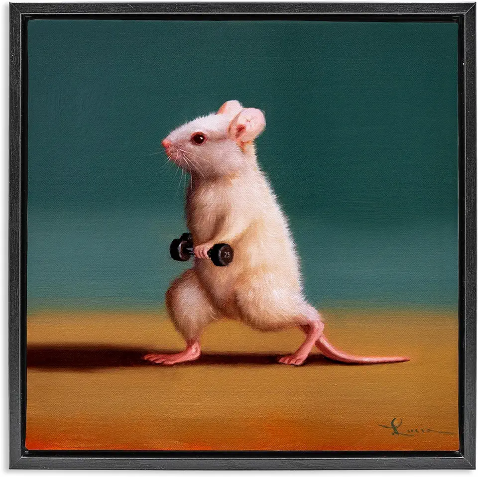 Stupell Industries Weight Exercising Mouse Framed Floater Canvas Wall Art Design by Lucia Heffernan, Black Floater Frame, 25 x 25