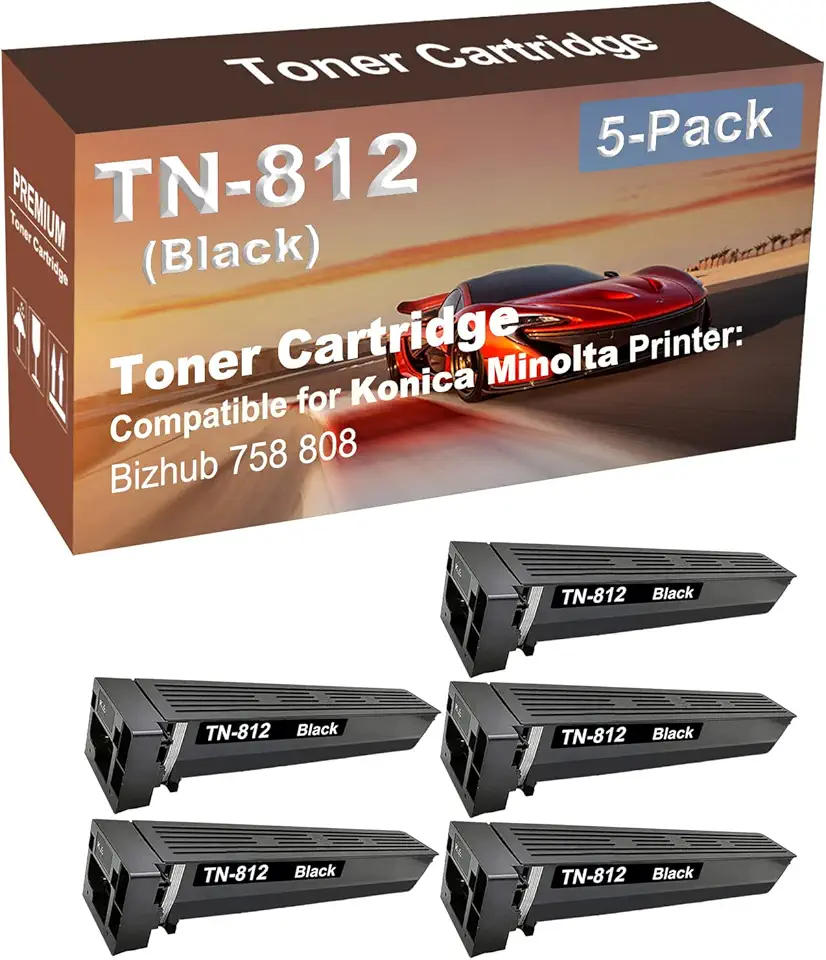 5-Pack Compatible High Yield 758 808 Printer Cartridge Replacement for Konica Minolta TN812 TN-812 Toner Cartridge (Black)