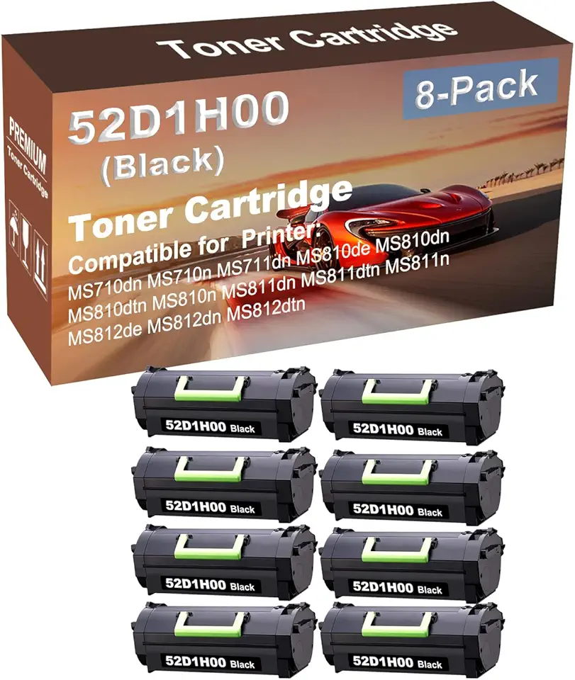 8-Pack Compatible High Yield MS810dtn, MS810n, MS811dn, MS811dtn Printer Cartridge Replacement for 52D1H00 (521H) Toner Cartridge (Black)