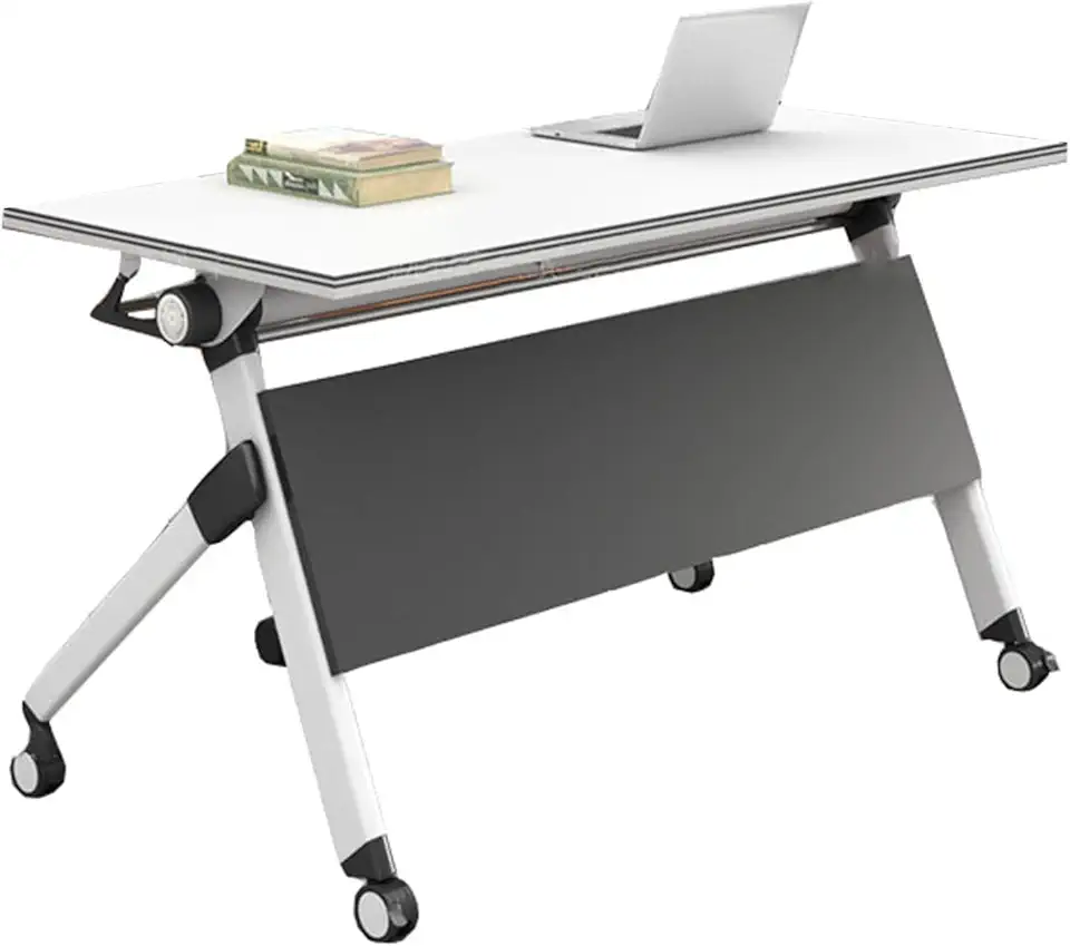 Silent Wheels Mobile Folding Conference Table Set of - Portable Rectangular Rolling Training Table for Conference Room with Flip Top Meeting Feature